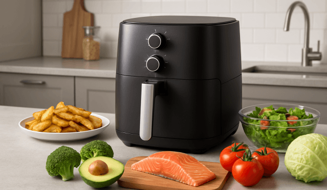 Modern mutfakta airfryer ve sağlıklı yemekler