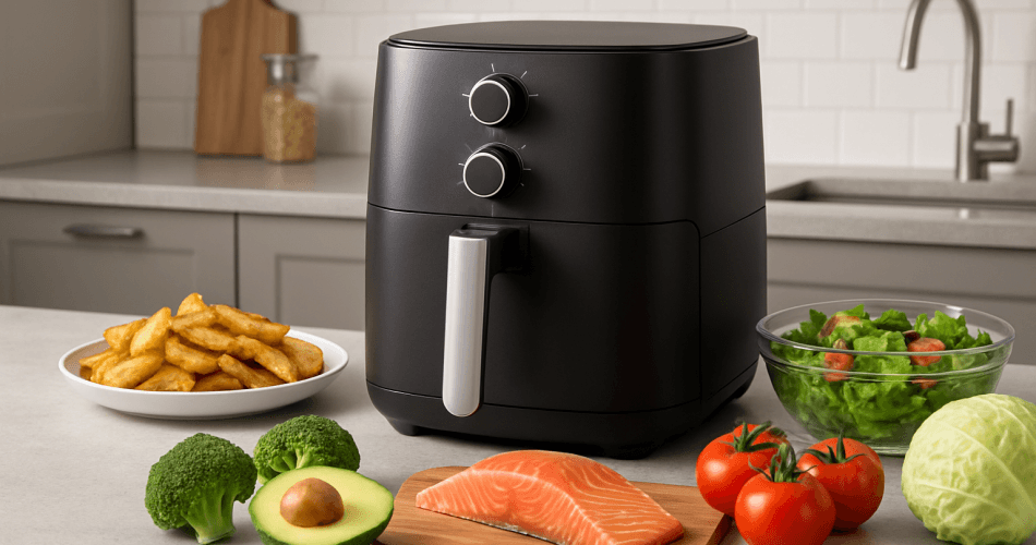 Modern mutfakta airfryer ve sağlıklı yemekler